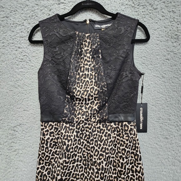 KARL LAGERFELD Paris‎ Sleeveless Leopard Print Dress Womens Size 2 NEW w/ Tag - Picture 3 of 15
